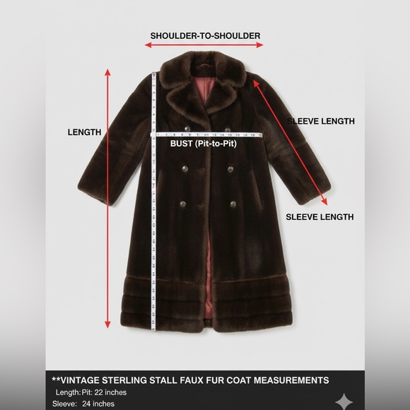 STERLING STALL CANADA Vintage MOB WIFE  Chocolate Double Breasted Faux Fur S 12 - Picture 12 of 12